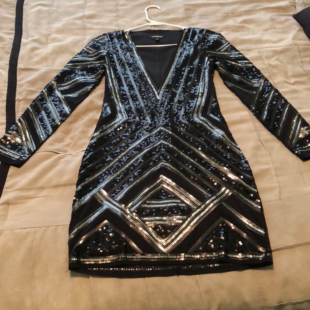 Express Long-sleeve Sequin Mini Dress